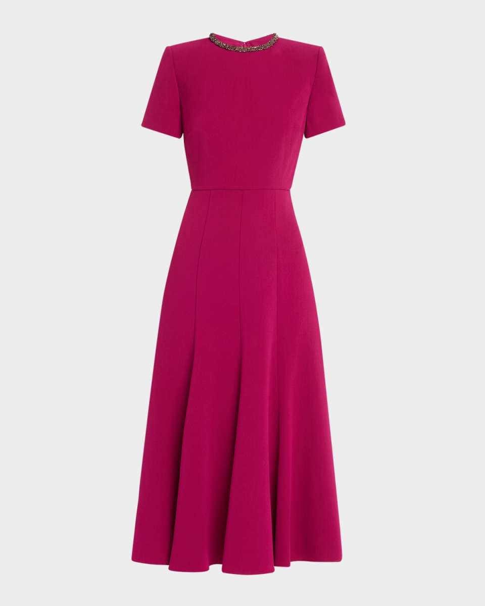 Diamante Neck Light Cady Midi Dress